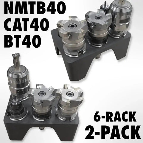 CNC Collet Tool Holder Rack For CAT40 BT40 NMTB40 40 Taper Systems holds 6 tools, 3-inch diameter, 10x7 inches, shown with tools
