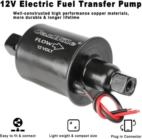 12V Universal Electric Fuel Pump With 5 To 9 PSI Output And 30 GPH Flow For Gasoline And Diesel Transfer, Black