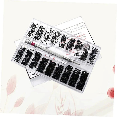 Assorted Small Machine Screws Kit With Flat Head Countersunk Fasteners In Transparent Storage Box, organized by size