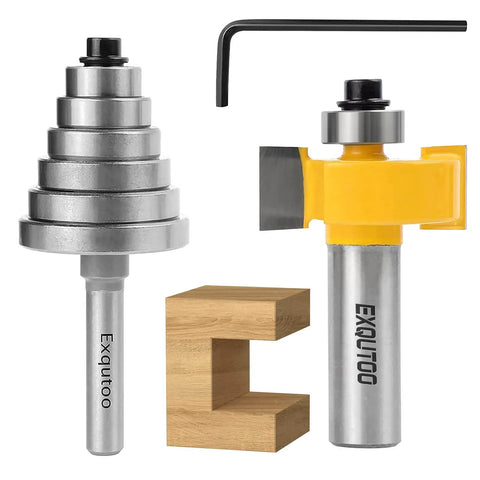 1/2 Inch Shank Rabbet Router Bit Set With Six Adjustable Bearings Pro Grade Carbide Tipped Rabbeting Bits In Sizes 1/8, 1/4