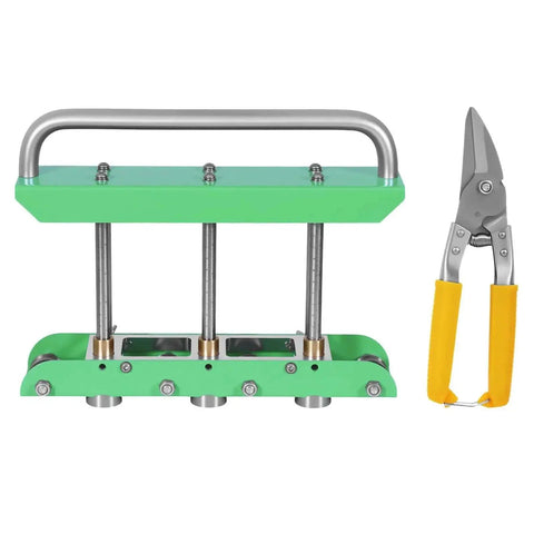 Disc Style Sheet Metal Bender Station Pro Grade Built Tough 0-90 Degree Bending Tool with metal handle and yellow-handled snips