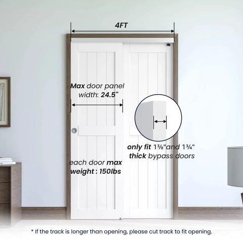 Bypass Sliding Door Hardware Kit For Cabinets And Closets Aluminum Alloy With Finger Pull 2 Door System installed.