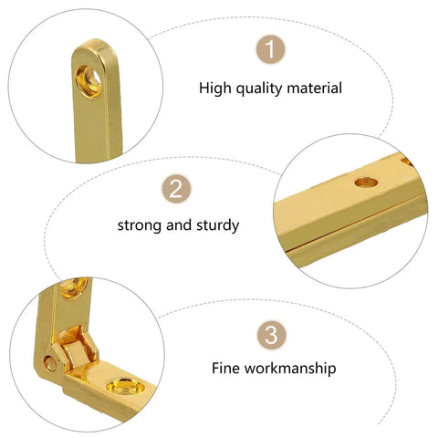Close-up details of 10 Pcs Zinc Alloy Decorative Hinges 30x30x6mm 90 Degree Miniature Hardware For Jewelry Boxes Wooden Chests Cabinets Dollhouse Craft DIY Case Accessories showing material, sturdiness, and craftsmanship.