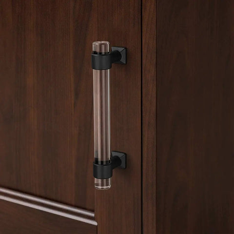 Crystal Clear T Bar Cabinet Pulls 5 Pack For Kitchen And Furniture, 3.8 Inch Hole Centers, 5 Inch Tube Length, installed on cabinet