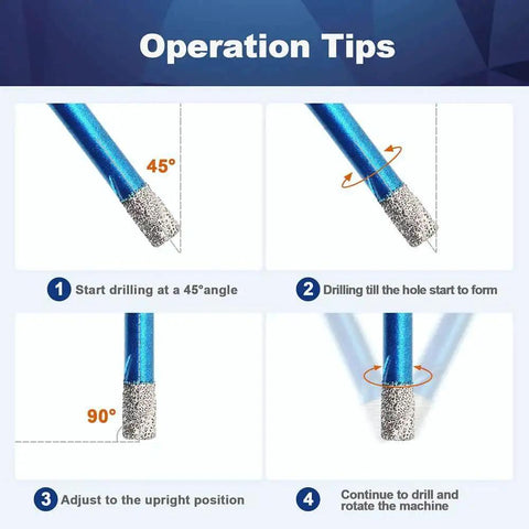 Operation tips for using Dry Diamond Core Drill Bit Set 5pc One Quarter Inch 6mm Diamond Hole Saw Core Drill Bits With Triangle Shank