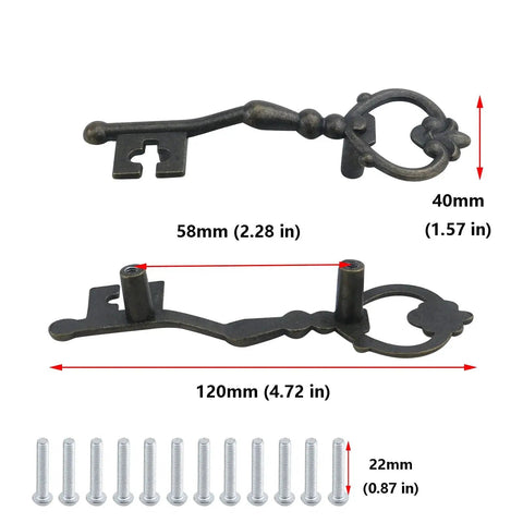 Set Of 6 Bronze Tone Metal Key Shaped Pull Handles For Cabinets Drawers And Doors Includes 12 Screws 58mm Mounting Spacing