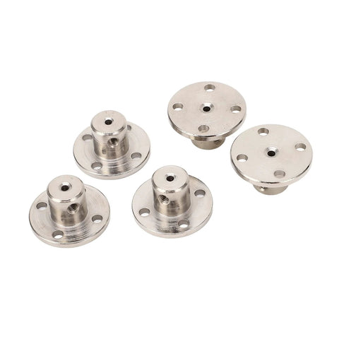 Five 2mm steel flange coupling connectors, silver, for RC model motor shaft fittings.