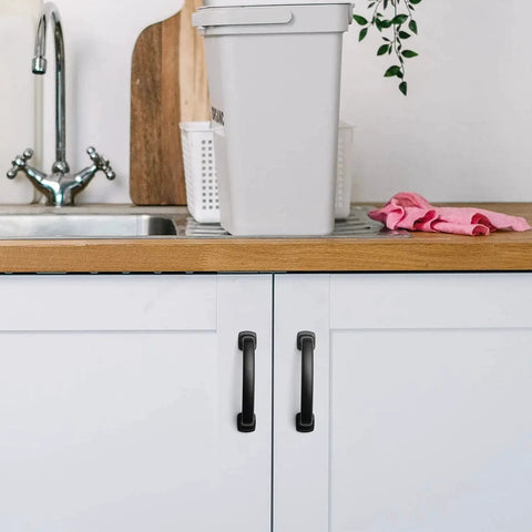 Arch Cabinet Pulls 3 Inch Matte Black Solid Zinc Die Cast installed on kitchen cabinets, showing modern design and durability.