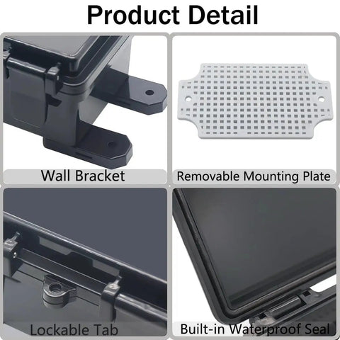 Close-up views of IP67 Waterproof Junction Box With Hinged Black Cover ABS Project Box Electrical Enclosure components