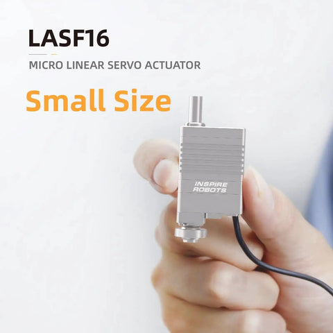 Micro Linear Servo Actuator With Built-In Force Sensor for robotics and automation, shown held in hand for scale.