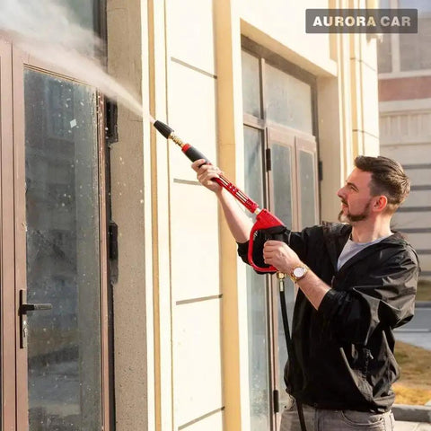 Man using Turbo Rotating Pressure Washer Nozzle With 4000 PSI Max And Quarter Inch Quick Connect For Cleaning Brick Concrete And Vinyl Surfaces