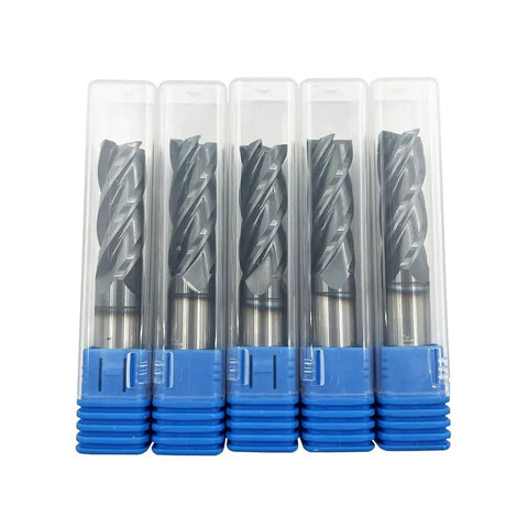 Pro Grade Five Piece Half Inch Carbide Square End Mill Set With AlTiN Coating For Alloy And Hardened Steels Four Flute End Mills HRC 45