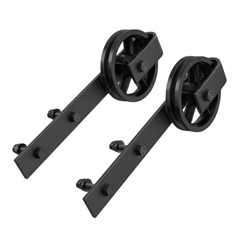 Black Antique Sliding Barn Door Roller Kit With Floor Guide And Door Stoppers Screws And Anti Jump Block Heavy Duty Hangers For 30 To 48 Inch Wide Doors 230 Pound Capacity J Shape Bent Design