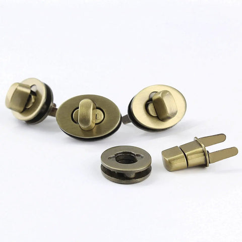 Bronze Turn Lock Closure For Purses And Handbags, 5 Pack Oval Twist Lock Metal Hardware In Zinc Alloy, Easy Install