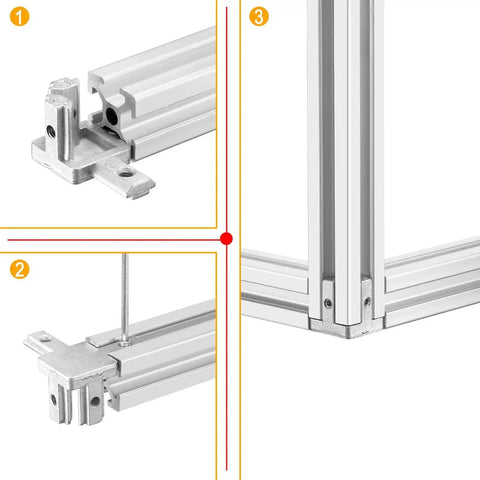 Eight Set Silver Tri Corner Bracket Kit With Three Way End Connectors And 32 M4 Screws Plus Hex Wrench For 2020 6mm Aluminum Extrusion Profiles in use