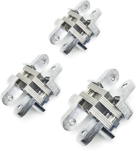 Stainless Steel Hidden Hinge Set for 180 Degree Folding Doors and Cabinets 2 Pack Concealed Cross Door Hinges, 6.8 cm, front view