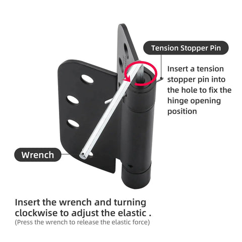 4 Inch Spring Loaded Self Closing Door Hinges With Adjustable Tension For Interior Doors, Matte Black Finish, UL Listed 5/8 Inch Radius, 2 Pack Includes Screws And Adjustment Rod For Easy Install