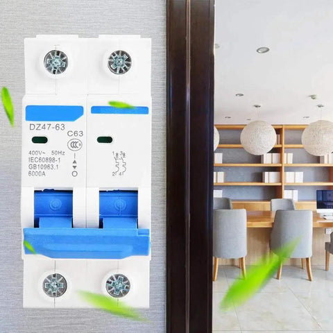 DZ47-63 2 Pole 400V AC Miniature Circuit Breaker With Leakage Air Switch 63A, installed in home office environment