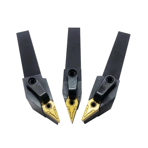 Front view of Three Pack Five Eighths Inch MVJNR MVJNL MVVNN Carbide Turning Tool Holder Set With VNMG Inserts VNMG331 For CNC Lathe Machining
