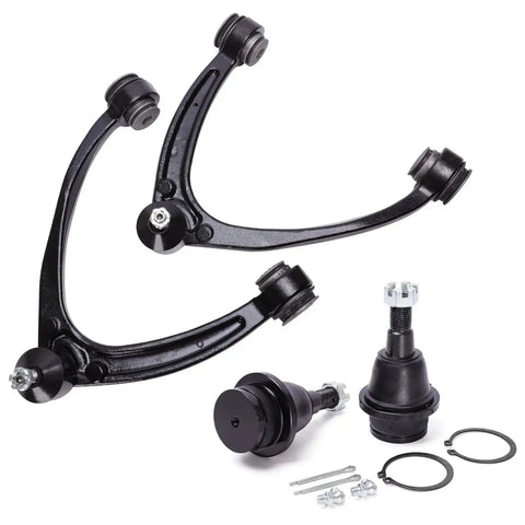 Front suspension kit, black: two upper control arms, two lower ball joints, two sway bars, four tie rods, mounting hardware