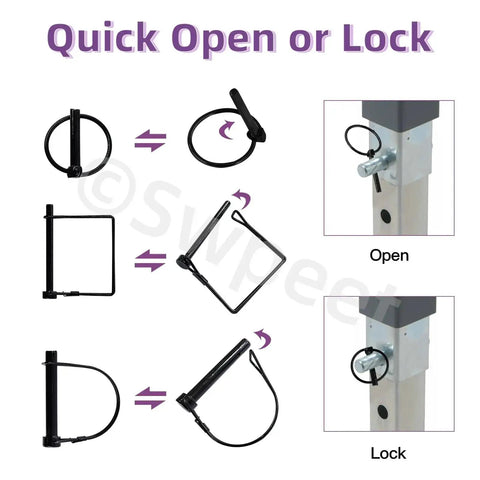 Quick open or lock mechanism for trailers using Heavy Duty Shaft Locking Pin Kit With 9 Pieces In 9 Sizes 3/16 In To 3/8 In