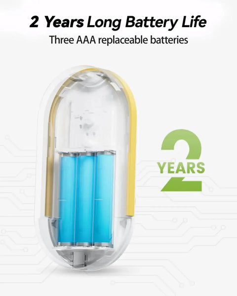 Diagram of Long Range WiFi Remote Thermometer with three AAA batteries indicating 2 years battery life.