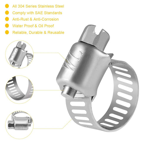 WINL stainless steel hose clamp, worm-drive, micro size 6, 22-pack, 5/16–7/8 in (8–22 mm) range.