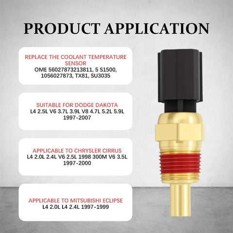 Rebvugr engine coolant temperature sensor with black plastic connector and brass threaded body with red seal