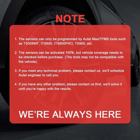 Autel TPMS sensors kit, 40 MX sensors, red note overlay on tire background