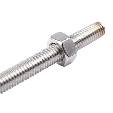 Close-up of a stainless steel threaded rod with shoulder nut, part of Four Piece 320mm M8 Stainless Steel Threaded Rod Set With Shoulder Nuts