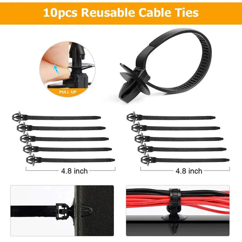 10pcs reusable cable ties from 60 Piece All In One Car Wire Loom Harness Routing Clips Kit 6 Size Assortment