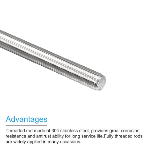 Close-up of M10 x 400mm Fully Threaded Rod 1.5mm Pitch 304 Stainless Steel Right Hand Pack 2, showing threading detail.