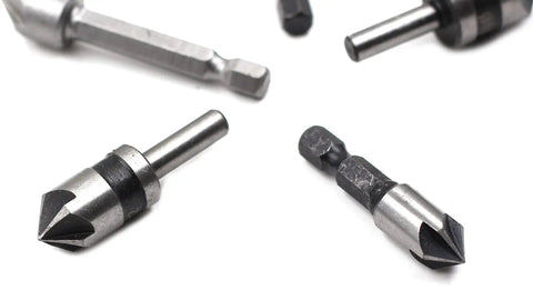 Five Piece Countersink Drill Bit Set For Wood Metal Plastic With 82 Degree Chamfer Pro Grade 5 Flute Deburring Bits