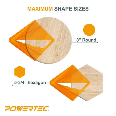 Center Finder Tool For Woodworking Up To Eight Inches showing maximum shape sizes for round and hexagon workpieces