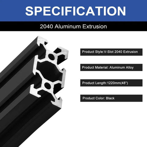 Four Pack 2040 Aluminum Extrusion V Slot 1220mm Black 20x40 Framing Profile for 3D Printers CNC Accessories Anodized