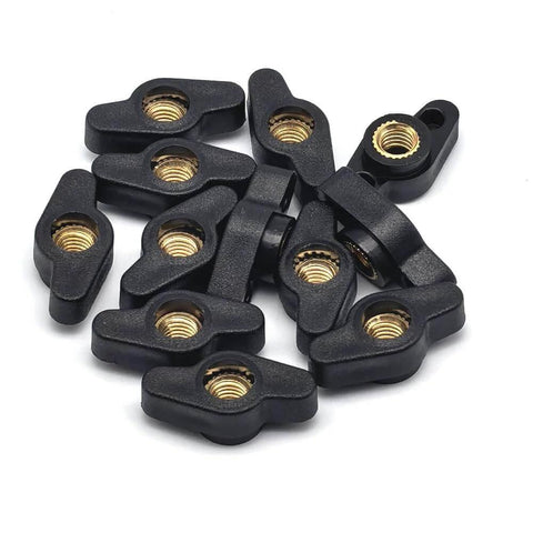 One Quarter Inch Wing Knobs Through Hole T Knobs Thumb Screws M6 Brass Threaded Studs with Plastic Knobs Black 12 Pack