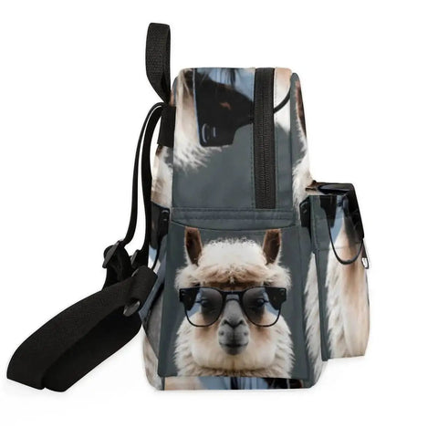 Side view of Women Mini Backpack Purse With Alpaca Print Cute Small Daypack For Travel And Work, showing adjustable strap