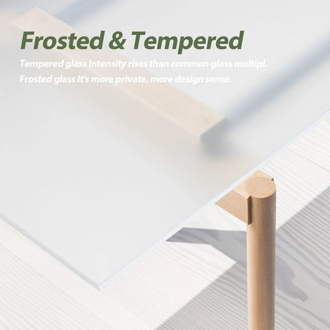 Close-up of frosted and tempered glass edge, showcasing texture and clarity for Double 18x84 Frosted Glass Bifold Barn Door Set With Hardware Kit Included.