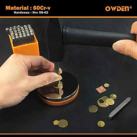 Using 36 Piece Steel Metal Stamping Tool Set With Number And Letter Punches One Eighth Inch Three Millimeter Alloy Steel HRC 58 62