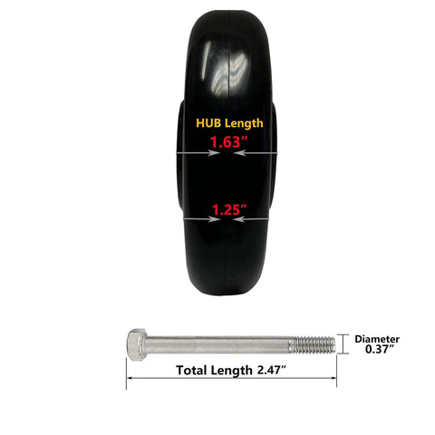 Side view of a 4 inch polyurethane shopping cart wheel with double ball bearing, measurements for hub length and width labeled.