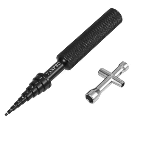 Aluminum Rc Skateboard Bearing Driver And Removal Tool Kit for inner diameters 2mm to 14mm with mini cross tool set for 8mm 608 bearings.