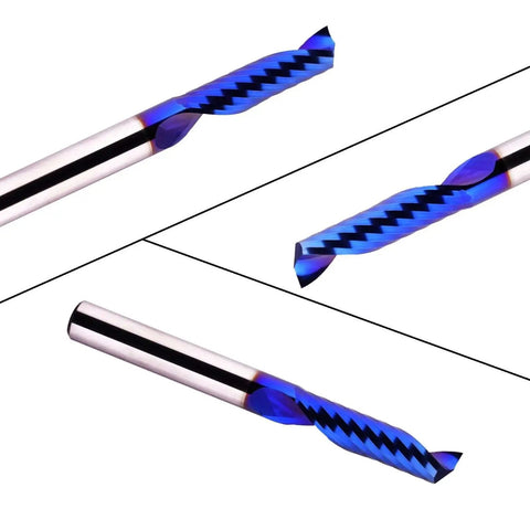 O Flute Single Flute CNC Router Bit With One Quarter Inch Shank And One Quarter Inch Cutting Diameter, solid carbide with nano blue coating