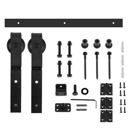 Folding Single Track Barn Door Hardware Kit For Double Doors, Bypass Sliding System With Low Ceiling Flat Track components