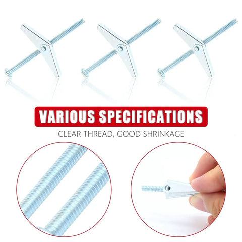 30 Pack 1/8 Inch Metal Toggle Bolts 1/8 By 2 Inch Galvanized Anchor Bolts Steel Phillips Round Head Toggle Wing Nut Bolts For Hanging Heavy Items On Drywall And Wood, multiple specifications shown with close-up details of threads and spring-wing design.