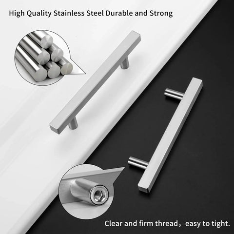 10 Pack Brushed Nickel Cabinet Pulls 3 Inch Hole Centers, 6 Inch Total Length, 1.34 Inch Height Stainless Steel Handles close-up view