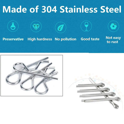 302-Piece Cotter Pin And R Clip Assortment Kit In 13 Sizes, 304 stainless steel hardware set detail view