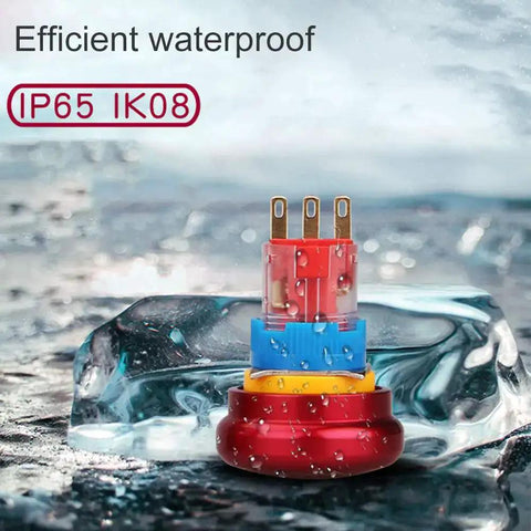 Metal Emergency Stop Push Switch With Self Locking Rotary Mushroom Cap shown with IP65 waterproof protection on ice