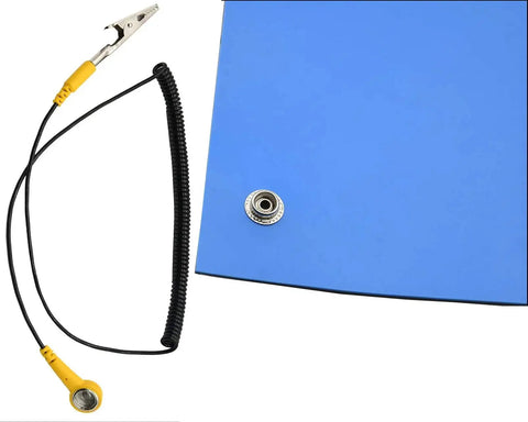 High Temperature ESD Mat Kit With Wrist Strap And Ground Cord For Electronics, 16x24 Inch Anti Static Desk Pad In Blue