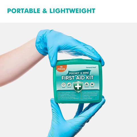 Gloved hands holding Ultimate 420 Piece First Aid Kit With Six Ready To Go Boxes Containing 70 Essentials Each.