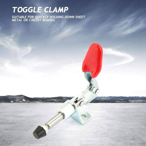 Beefy Heavy Duty Toggle Clamp Hold Down With Push Pull Action for woodworking jigs, features adjustable base and secure grip.